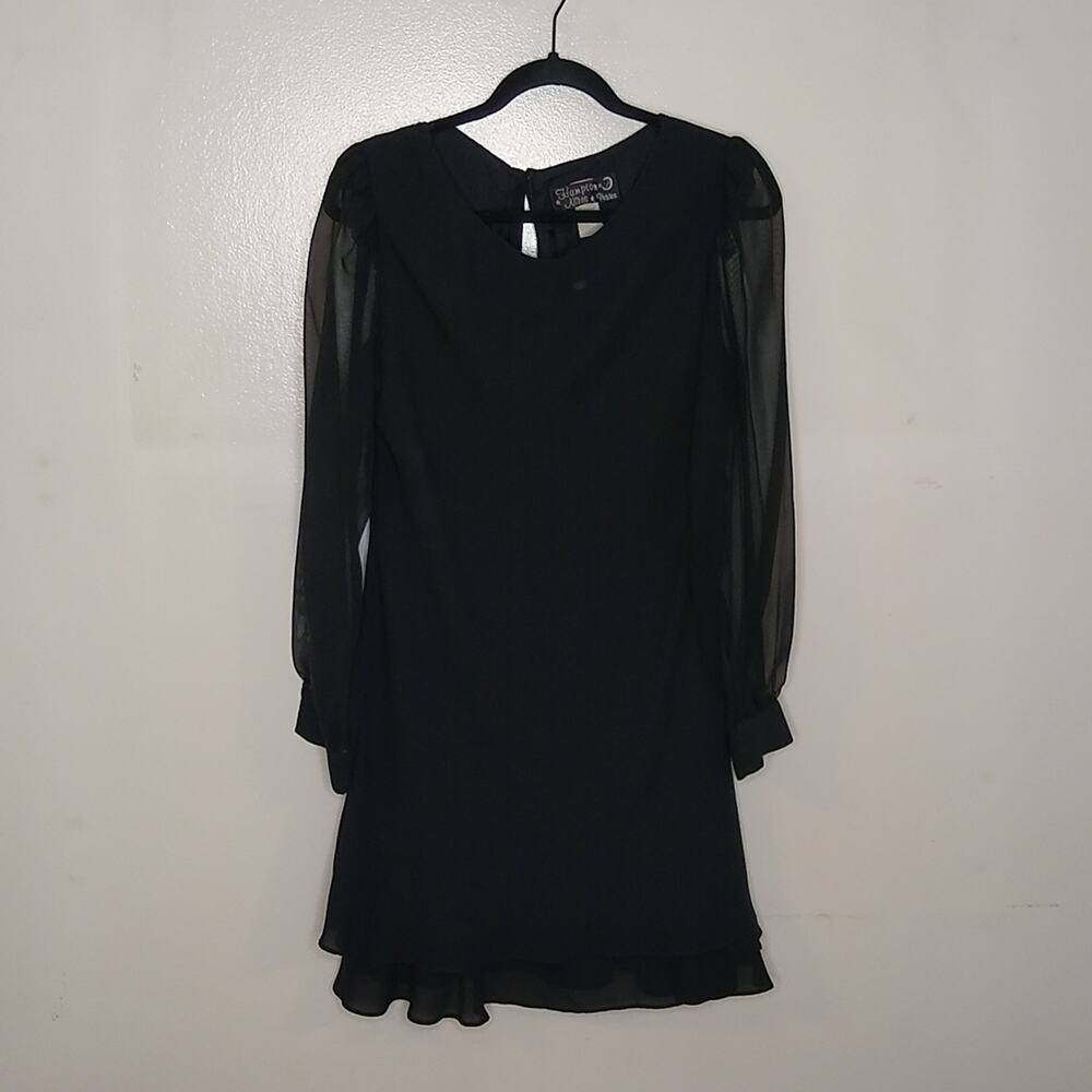 Hampton petite women's size 12 black dress with sheer sleeves.